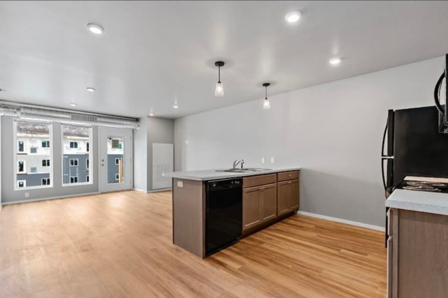 Clean open kitchen after post-construction cleaning
